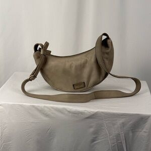 Margot New York Taupe Leather Crescent Crossbody Bag